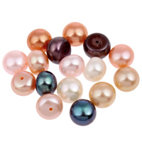 Half Drilled Cultured Freshwater Pearl Beads, Button, half-drilled 7-7.5mm Approx 0.8mm 