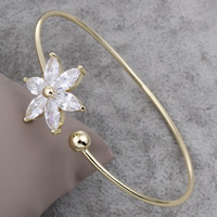 Zinc Alloy Cuff Bangle, Flower, real gold plated, with cubic zirconia & faceted, lead & cadmium free Inner Approx 60mm Approx 7 Inch 