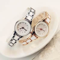 Fashion Watch Bracelet, Stainless Steel, with zinc alloy dial & Porcelain & Glass, Chinese movement, plated, for woman & with rhinestone 25mm Approx 8 Inch 