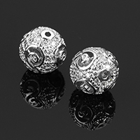 Cubic Zirconia Micro Pave Brass Beads, Round, plated, micro pave cubic zirconia & hollow 11mm Approx 1.5mm 