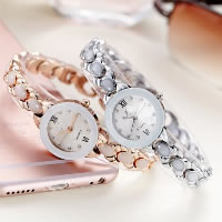 Fashion Watch Bracelet, Stainless Steel, with zinc alloy dial & Glass, Chinese movement, plated, for woman & enamel & with rhinestone 29mm Approx 7 Inch 
