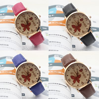 Women Wrist Watch, Zinc Alloy, with PU Leather & Glass, Chinese movement, word I love you, gold color plated, adjustable 38mm, 18mm Approx 9 Inch 