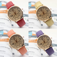 Women Wrist Watch, Zinc Alloy, with PU Leather & Glass, Chinese movement, gold color plated, adjustable 38mm, 18mm Approx 9 Inch 