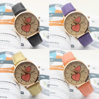 Women Wrist Watch, Zinc Alloy, with PU Leather & Glass, Chinese movement, word love, gold color plated, adjustable 38mm, 18mm Approx 9 Inch 