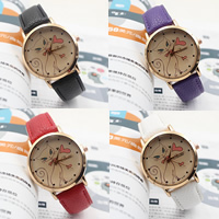 Women Wrist Watch, Zinc Alloy, with PU Leather & Glass, Chinese movement, gold color plated, adjustable 38mm, 18mm Approx 9 Inch 