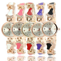 Bracelets de montre pour femmes, alliage de zinc, avec verre, mouvement chinoise, Plaqué de couleur d'or rose, imperméable & émail & avec strass, plus de couleurs à choisir 18mm Environ 9.1 pouce, Vendu par PC