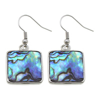 Abalone Shell Earring, Brass, with Abalone Shell, Square, platinum color plated, natural, 39mm 
