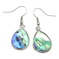 Abalone Shell Earring, Brass, with Abalone Shell, Teardrop, platinum color plated, natural, 41mm 