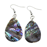 Abalone Shell Earring, brass earring hook, Teardrop, platinum color plated, natural, 56mm 