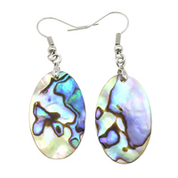Abalone Shell Earring, brass earring hook, Flat Oval, platinum color plated, natural, 53mm 