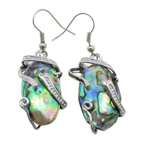 Abalone Shell Earring, Brass, with Black Shell & Abalone Shell, platinum color plated, natural, 47mm 