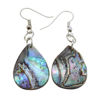 Abalone Shell Earring, brass earring hook, Teardrop, platinum color plated, natural, 53mm 