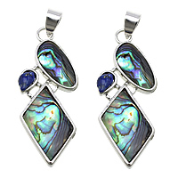 Abalone Shell Pendants, Brass, with Natural Lapis Lazuli & Abalone Shell, platinum color plated, natural Approx 