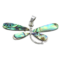 Abalone Shell Pendants, Brass, with Abalone Shell, Dragonfly, platinum color plated, natural & with rhinestone Approx 