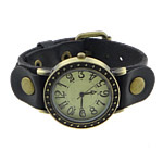 Мода Часы браслет, цинковый сплав, с Шнур из натуральной кожи & Стеклянный, Другое покрытие, черный 20mm, длина:Приблизительно 10 дюймовый, продается PC