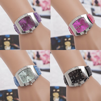 Women Wrist Watch, Zinc Alloy, with PU Leather & Glass, Chinese movement, platinum color plated, adjustable & for woman & with rhinestone 45mm, 20mm Approx 9.4 Inch 