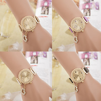 Women Wrist Watch, Zinc Alloy, with PU Leather & Glass, Chinese movement, plated, adjustable & for woman & enamel & with rhinestone 35mm, 15mm Approx 9.4 Inch 