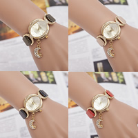Women Wrist Watch, Zinc Alloy, with PU Leather & Glass, Chinese movement, plated, adjustable & for woman & with rhinestone 10mm Approx 9.4 Inch 