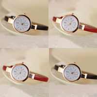 Women Wrist Watch, Zinc Alloy, with PU Leather & Glass, Chinese movement, gold color plated, adjustable & for woman & with rhinestone 6mm Approx 7.9 Inch 