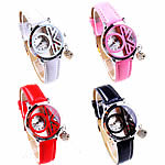 Bracelets de montre pour femmes, cuir, avec cadran en alliage de zinc, Rond, Placage de couleur platine, plus de couleurs à choisir, 32mm, 15mm Environ 8.6 pouce, Vendu par PC