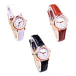 Women Wrist Watch, PU Leather, with Zinc Alloy, rose gold color plated, for woman & with rhinestone 22mm, 12mm Approx 7.8 Inch 