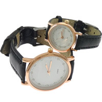 Bracelets de montre pour couple, alliage de zinc, avec cuir PU & verre, Placage, pour le couple & avec strass, plus de couleurs à choisir, 22mm, 33mm, 12-17mm Environ 7.8 pouce, Environ 9 pouce, Vendu par paire