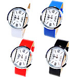Women Wrist Watch, PU Leather, with Glass & Zinc Alloy, platinum color plated 42mm, 22mm Approx 9 Inch 