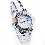 Women Wrist Watch, Zinc Alloy, with Porcelain & Glass, platinum color plated, for woman & with rhinestone, cadmium free, 30mm, 14mm Approx 9 Inch 