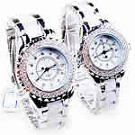 Paar Uhrenarmbänder, Zinklegierung, mit Porzellan & Glas, Platinfarbe platiniert, für paar & mit Strass, frei von Kadmium, 31mm, 40mm, 12-18mm, verkauft von Paar