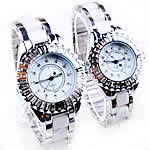 Couple Watch Bracelets, Zinc Alloy, with Porcelain & Glass, platinum color plated, with rhinestone, cadmium free, 30mm, 38mm, 14-18mm 