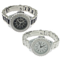 Bracelets de montre pour femmes, alliage de zinc, avec porcelaine & verre, Placage de couleur platine, avec strass, plus de couleurs à choisir, sans cadmium, 34mm, 15mm Environ 8.6 pouce, Vendu par PC