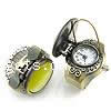 Fingerring Uhr, Zinklegierung, mit Katzenauge, flache Runde, plattiert, keine, 26x17mm, Größe:8, verkauft von PC
