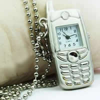 Watch Necklace, Zinc Alloy, with iron chain & Glass, Cellphone, platinum color plated, ball chain Approx 23 Inch 