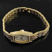Bracelets de montre pour femmes, alliage de zinc, avec verre, rectangle, Placage de couleur d'or, imperméable & avec strass Environ 7.5 pouce, Vendu par PC