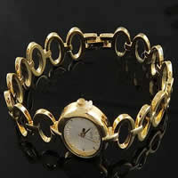 Mode Montre-bracelet, alliage de zinc, avec verre, ovale plat, Placage de couleur d'or, imperméable & avec strass Environ 7.5 pouce, Vendu par PC