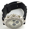 Chronograph Watch, Zinc Alloy, with Glass & Silicone, platinum color plated, with rhinestone, black Approx 9 Inch 