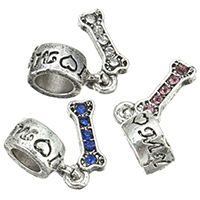 Zinc Alloy European Pendants, Dog Bone, antique silver color plated, with letter pattern & without troll & with rhinestone Approx 4.5mm 