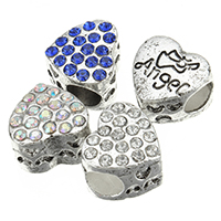 Rhinestone Zinc Alloy European Beads, Heart, word angel, antique silver color plated, without troll & with rhinestone Approx 5mm 