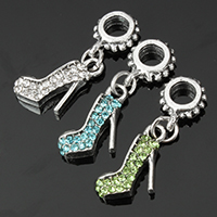 Zinc Alloy European Pendants, Shoes, antique silver color plated, without troll & with rhinestone 29mm  Approx 4.5mm 