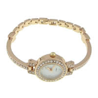 Mode Montre-bracelet, alliage de zinc, avec verre, Plat rond, Plaqué de couleur d'or rose, pour femme & avec strass 3.5mm Environ 7.5 pouce, Vendu par brin
