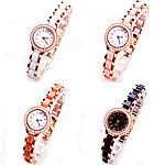 Women Wrist Watch, Zinc Alloy, with Porcelain & Glass, rose gold color plated, with rhinestone cadmium free, 18mm, 9mm Approx 7.6 Inch 