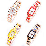Bracelets de montre pour femmes, alliage de zinc, avec verre, Plaqué de couleur d'or rose, émail & avec strass, plus de couleurs à choisir, sans cadmium 9mm Environ 7.5 pouce, Vendu par PC