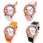 Women Wrist Watch, PU Leather, with Glass & Zinc Alloy, rose gold color plated, with rhinestone 32mm, 17mm Approx 9.4 Inch 