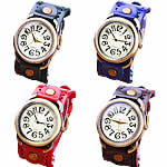 Women Wrist Watch, Leather, with zinc alloy dial, Round, antique bronze color plated 40mm, 32mm Approx 9.2 Inch 