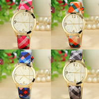 Bracelets de montre pour femmes, alliage de zinc, avec cuir PU & verre, mouvement chinoise, Placage de couleur d'or, damier & réglable, plus de couleurs à choisir, 38mm, 17mm Environ 9.4 pouce, Vendu par PC