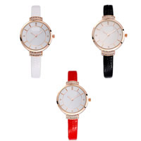 Women Wrist Watch, Zinc Alloy, with PU Leather & Glass, Chinese movement, plated, adjustable & with rhinestone 34mm, 10mm Approx 9.3 Inch 