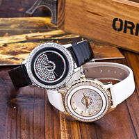 Bracelets de montre pour femmes, alliage de zinc, avec cuir PU & verre, mouvement chinoise, Placage, réglable & avec strass, plus de couleurs à choisir, 40mm, 18mm Environ 9.3 pouce, Vendu par PC