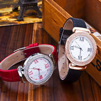 Women Wrist Watch, Zinc Alloy, with PU Leather & Glass, Chinese movement, plated, adjustable & with rhinestone 40mm, 18mm Approx 9.3 Inch 