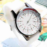 Bracelets de montre pour femmes, alliage de zinc, avec cuir PU & verre, Placage, blanc, 45mm, 15mm Environ 9 pouce, Vendu par PC