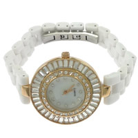 Bracelets de montre pour femmes, porcelaine, avec verre & alliage de zinc, Plaqué de couleur d'or rose, avec strass, 35mm, 14mm Environ 7.8 pouce, Vendu par PC